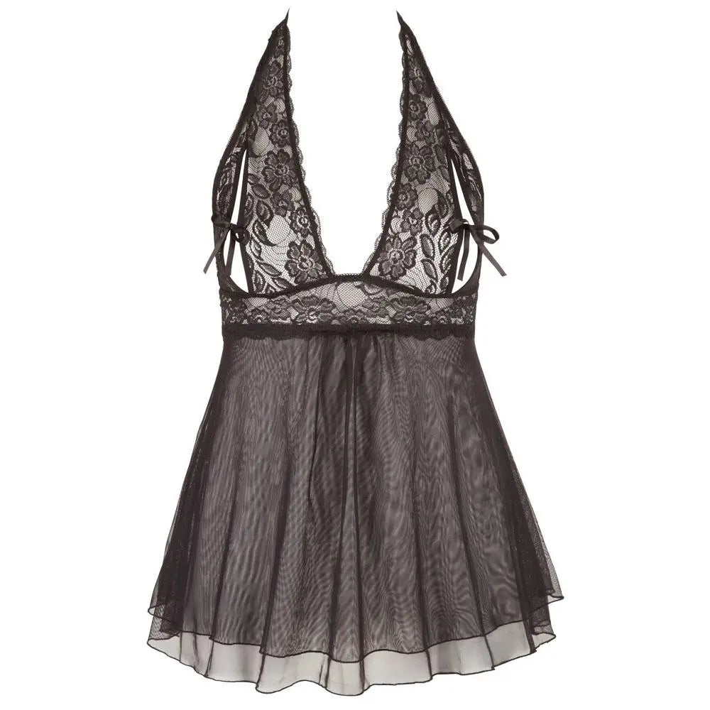 Cottelli sexy stretchy black plus size halter babydoll set - xxxl - peaches and screams