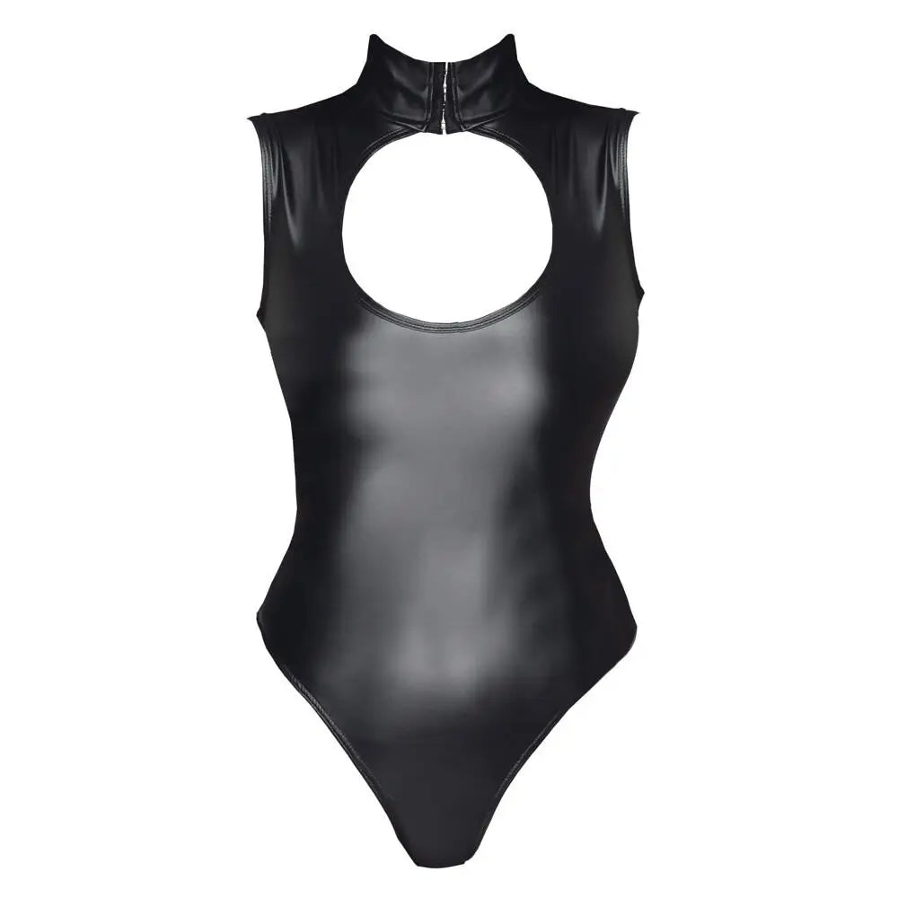 Cottelli sexy wet look bodysuit with hook and eye fastening - medium - peaches and screams