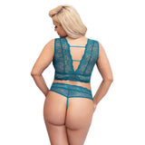 Cottelli sexy wet look crotchless blue plus size bra set - xxxl - peaches and screams