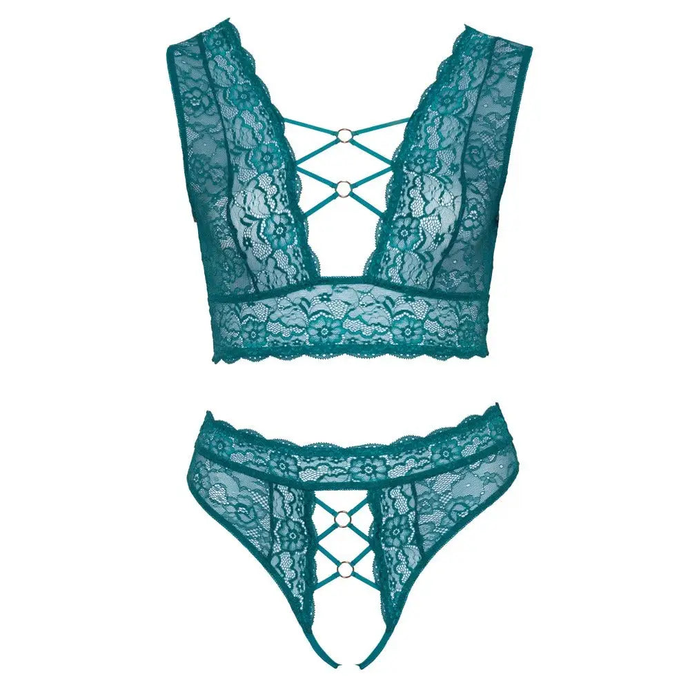 Cottelli sexy wet look crotchless blue plus size bra set - xxxxl - peaches and screams