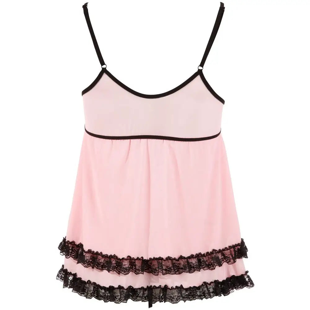 Cottelli sexy wet look pink babydoll and thong set - large - peaches and screams