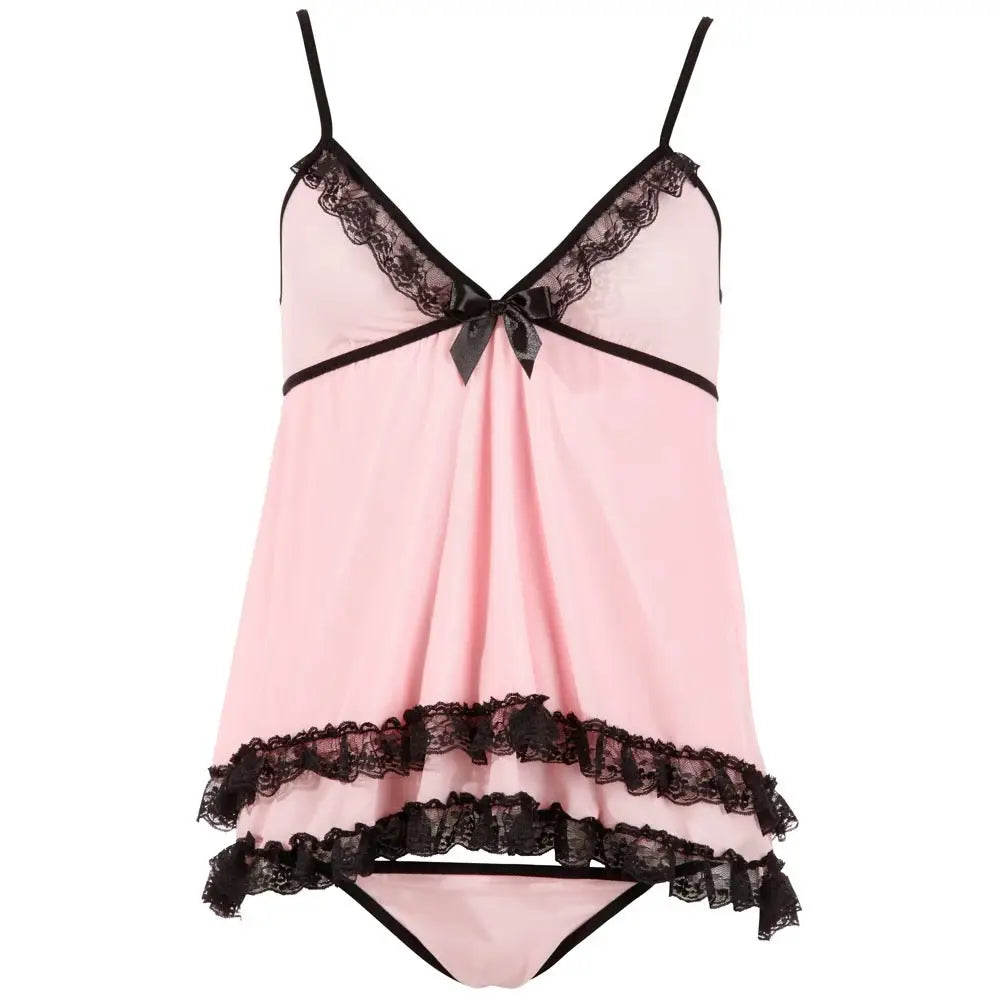 Cottelli sexy wet look pink babydoll and thong set - x large - peaches and screams