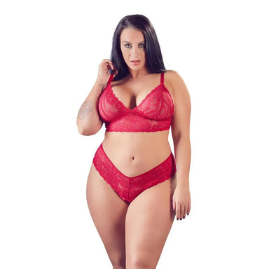 Cottelli Sexy Wet Look Red Plus Size Lace Bra And Briefs For Her - X Large - Peaches and Screams