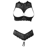 Cottelli stretchy black sexy shelf bra and string set - 85b/l - peaches and screams