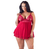 Cottelli wet look red plus size babydoll and thong set - large - peaches and screams