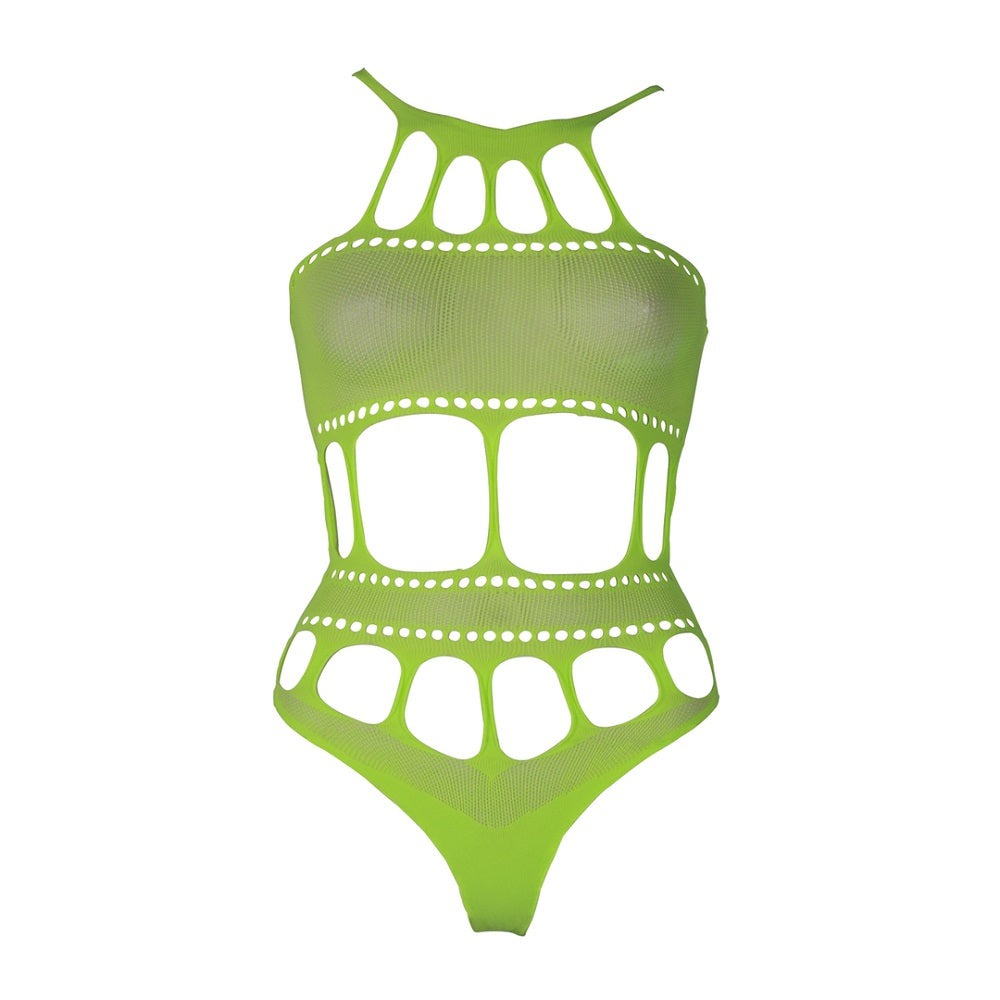 Cut out thong bodysuit neon green plus size - peaches and screams