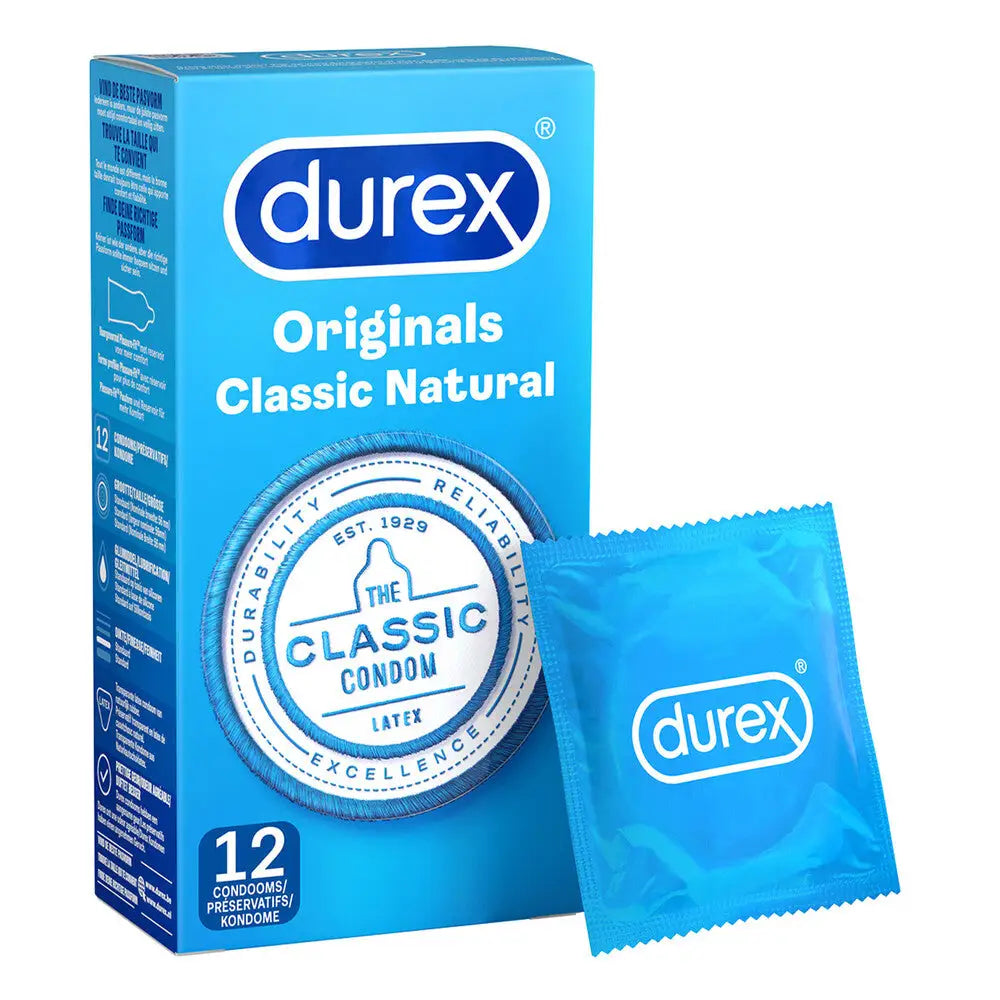 Durex classic male natural condoms 12 pack premium latex protection - peaches and screams