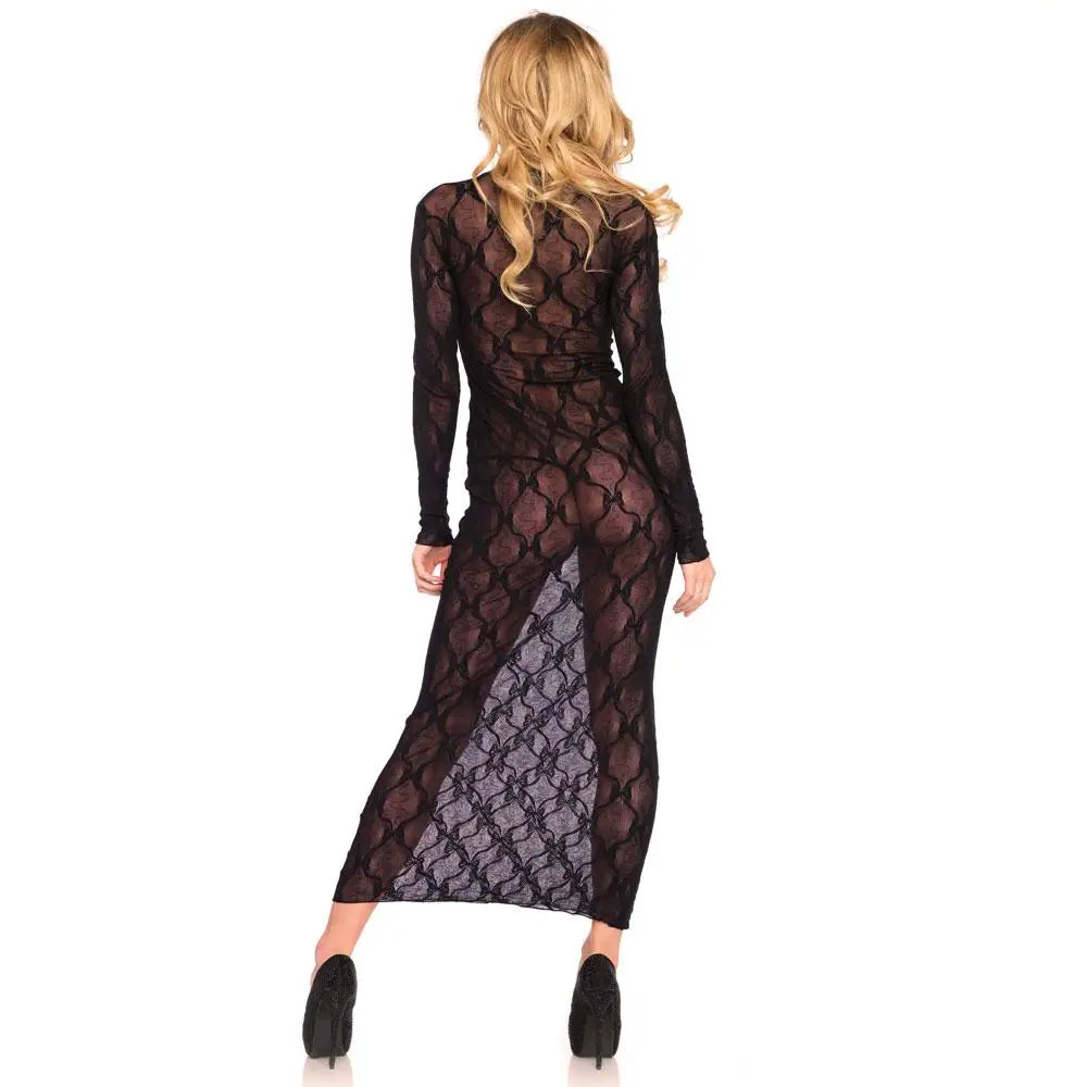 Erotic black see-through lace dress uk size 8 to 14 - peaches and screams
