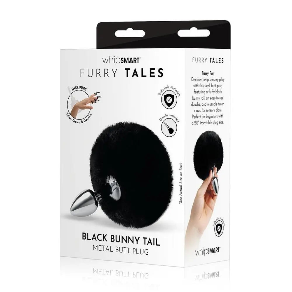 Furry tales black bunny tail anal butt plug 2.7 inch - peaches and screams