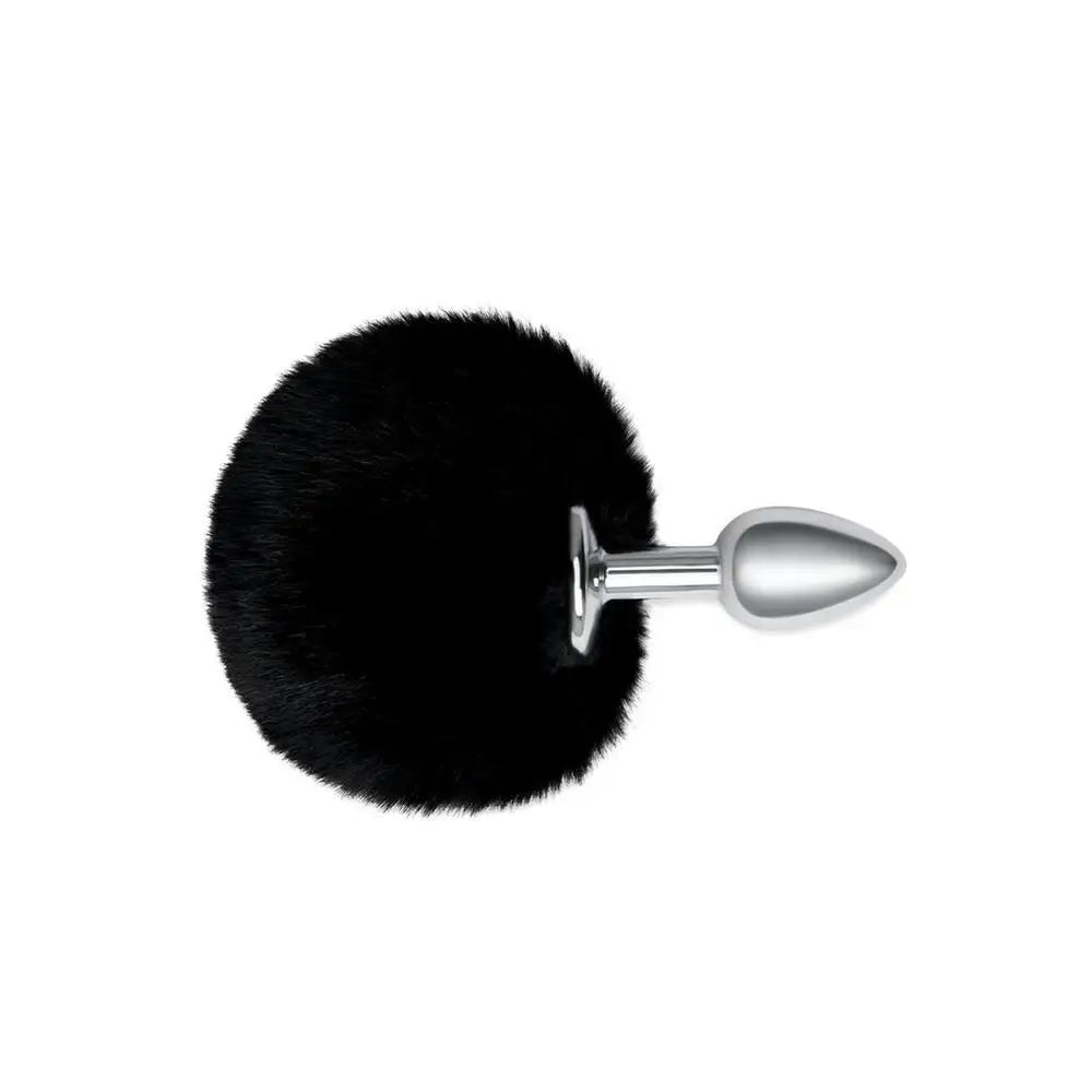 Furry tales black bunny tail anal butt plug 2.7 inch - peaches and screams