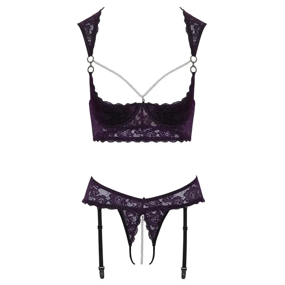 Lace and satin cupless and crotchless bra set - 85b/l - peaches and screams