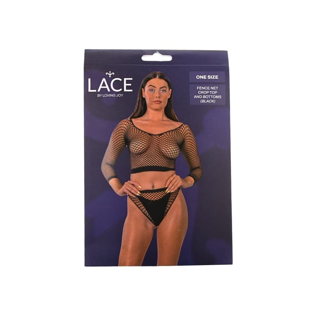 Lace by lj fence net crop top and bottoms set - peaches and screams