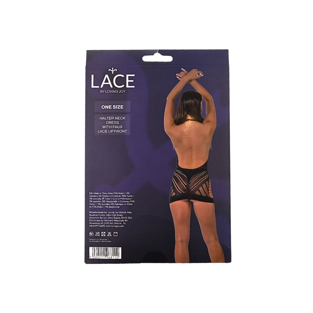 Lace by lj halter neck dress with faux lace up front - peaches and screams