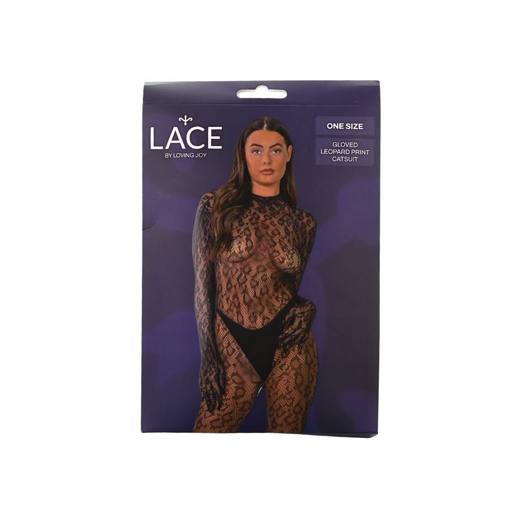 Lace by lj leopard print catsuit with gloves - peaches and screams