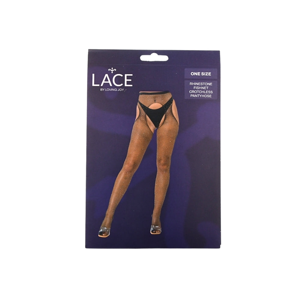 Lace by lj rhinestone fishnet crotchless pantyhose black - peaches and screams