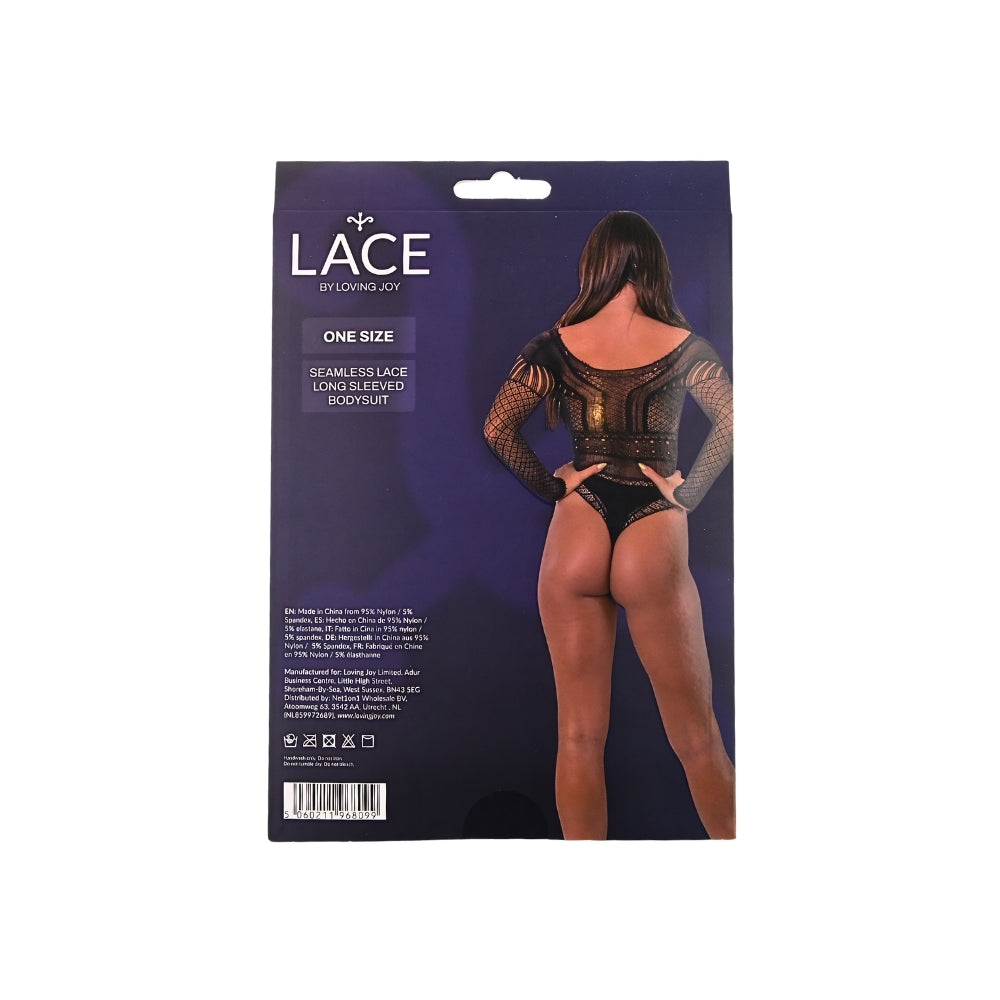 Lace by lj seamless lace long sleeved bodysuit black - peaches and screams