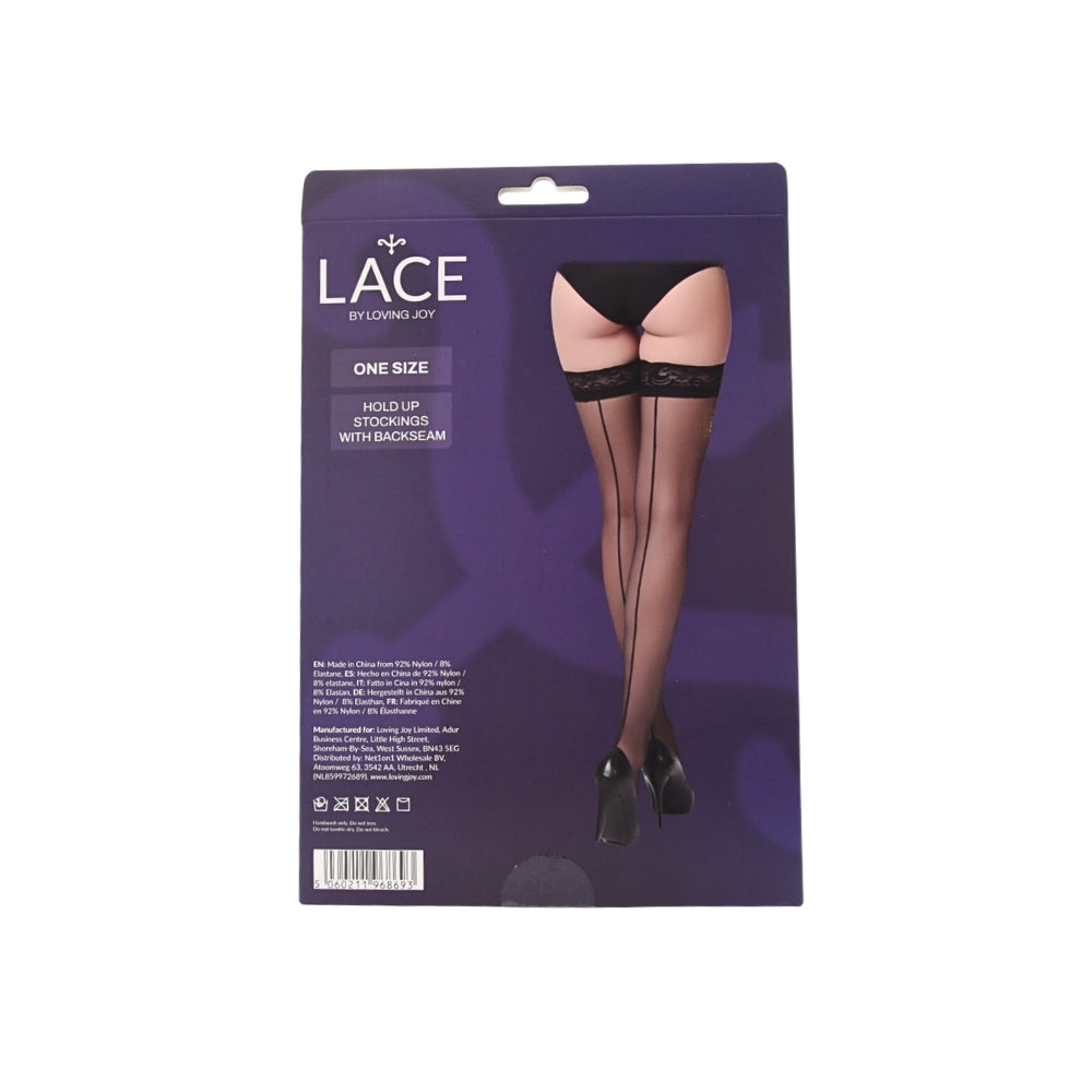 Lace by lj sheer hold up stockings with backseam black - peaches and screams