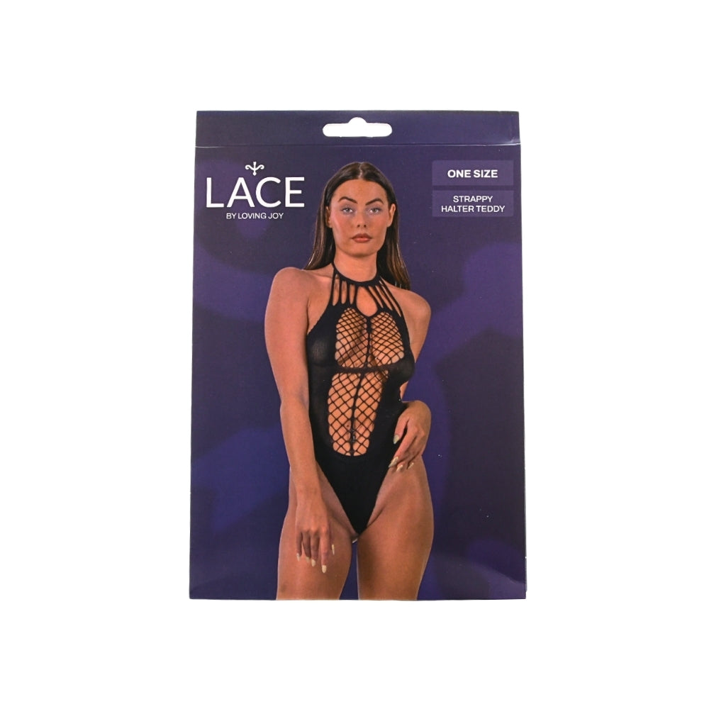 Lace by lj strappy halter teddy black - peaches and screams