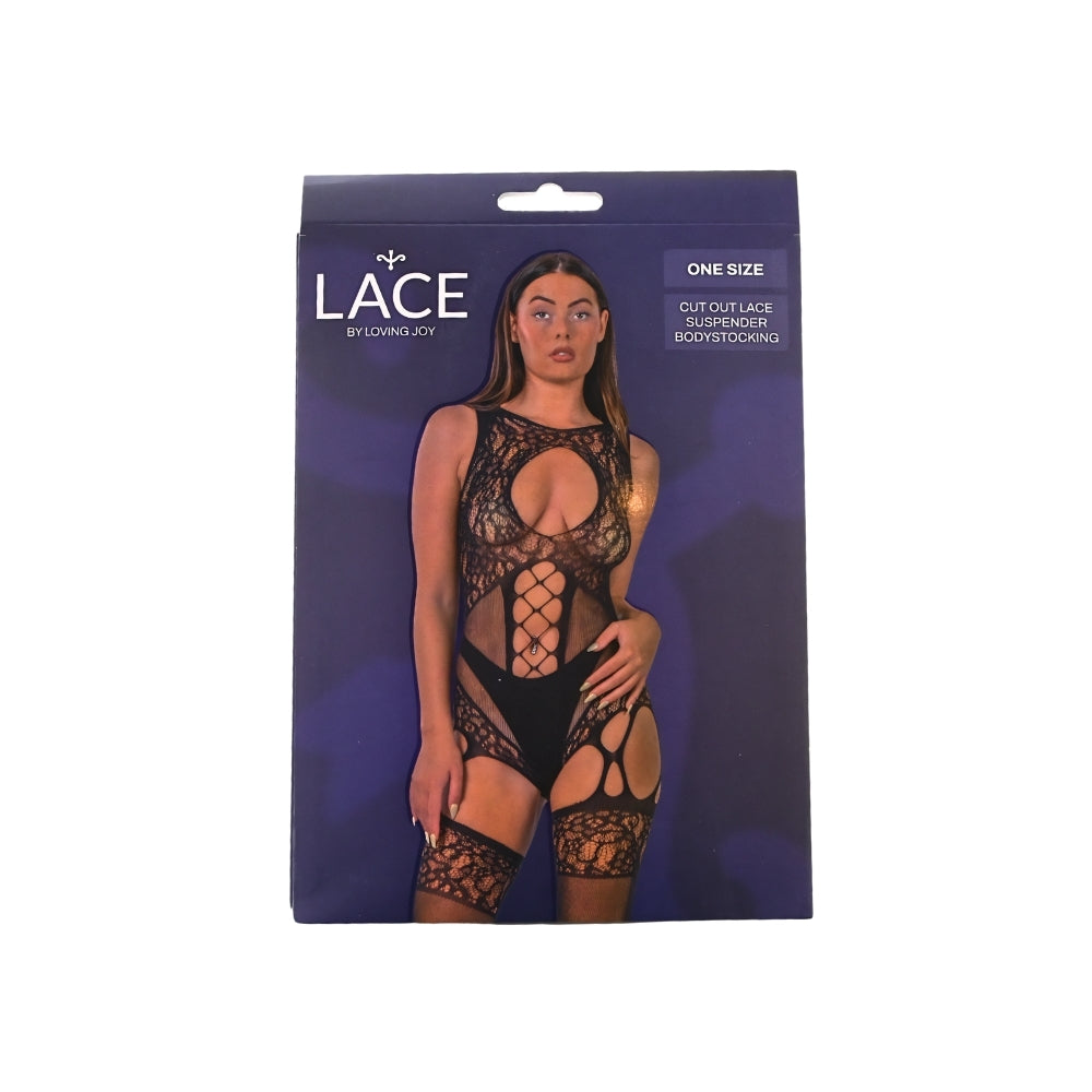Lace by lj lace suspender bodystocking black - peaches and screams