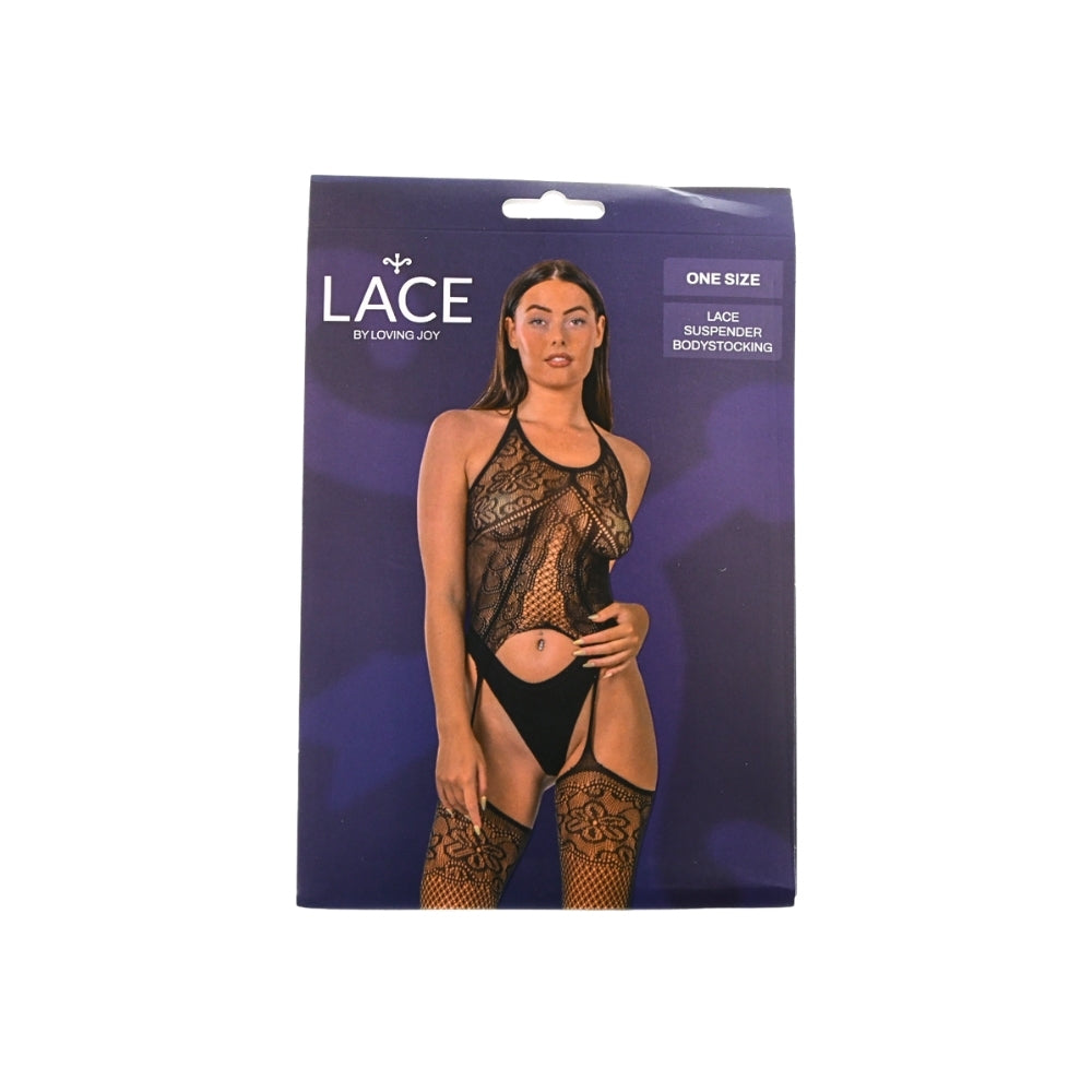 Lace by lj lace suspender bodystocking black - peaches and screams