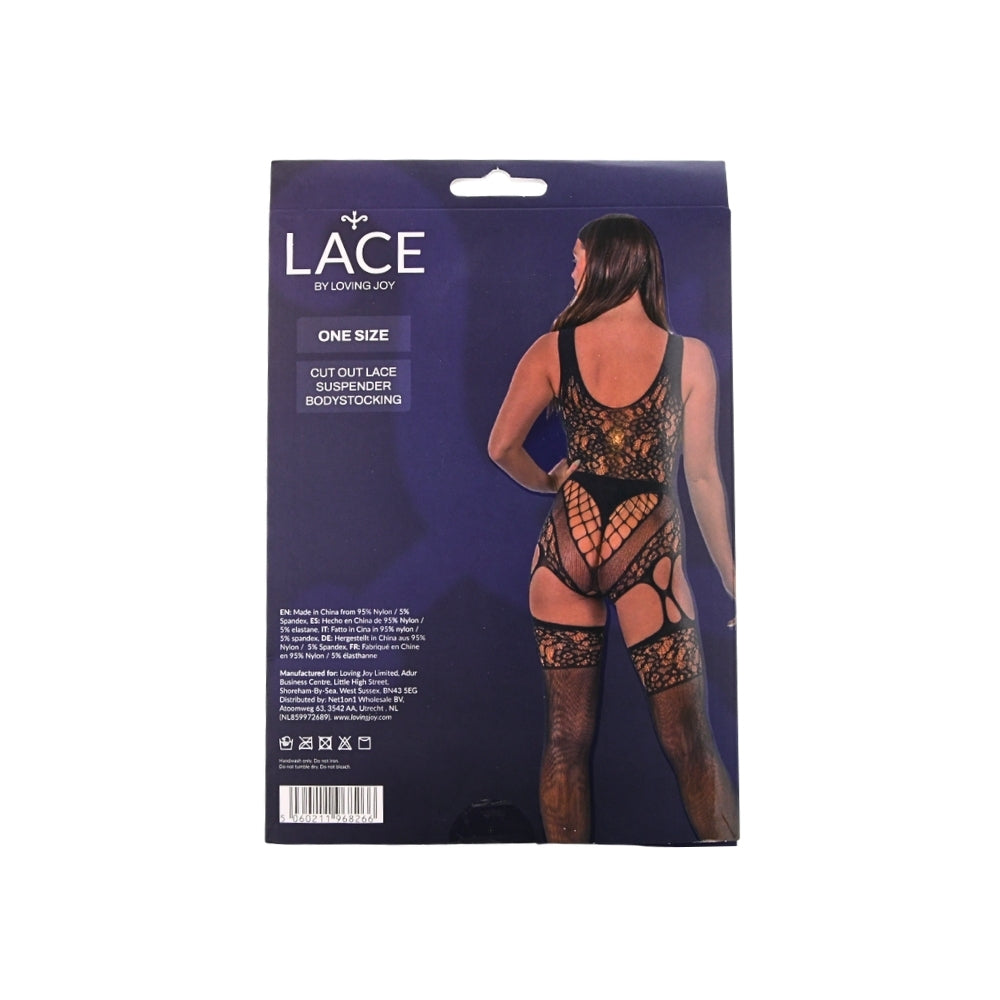Lace by lj lace suspender bodystocking black - peaches and screams