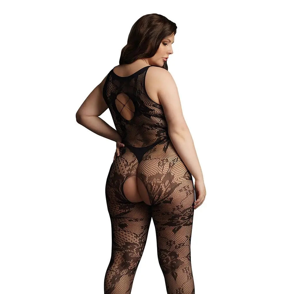 Le desir plus size black criss cross bodystocking uk 14 20 - peaches and screams