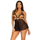 Leg avenue black open cup babydoll and panty lingerie set - peaches and screams