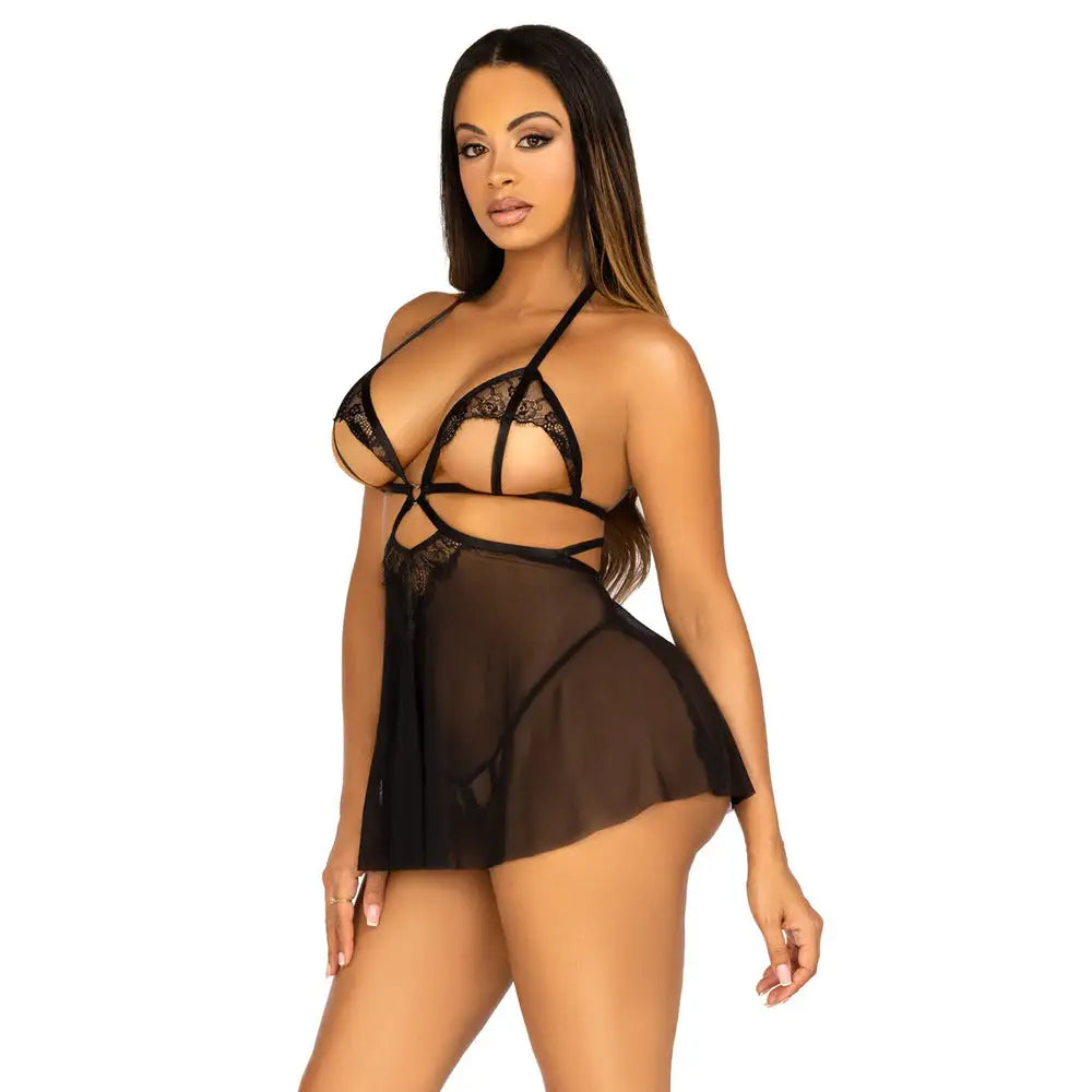 Leg avenue black open cup babydoll and panty lingerie set - small - peaches and screams