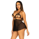 Leg avenue black open cup babydoll and panty lingerie set - small - peaches and screams