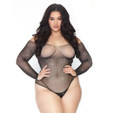 Leg avenue black plus size long sleeve fishnet bodysuit 18-22 - peaches and screams