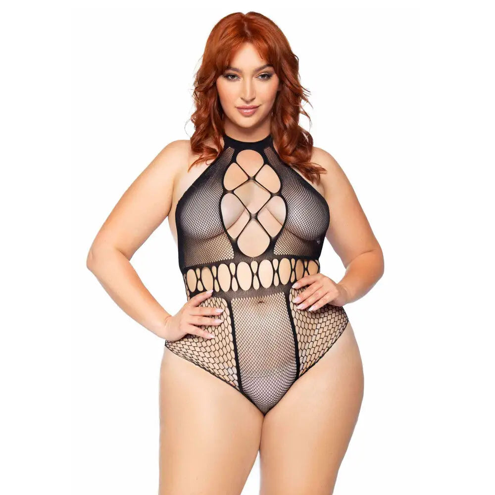 Leg avenue black seamless multi-net bodysuit uk 14 to 18 - peaches and screams