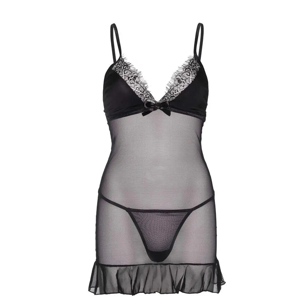 Leg avenue eyelash lace babydoll and g string set - m/l - peaches and screams