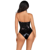 Leg avenue sequin bodysuit in black backless sparkle style - peaches and screams