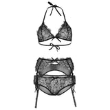 Leg avenue sexy black bra panty and garterbelt set - small - peaches and screams