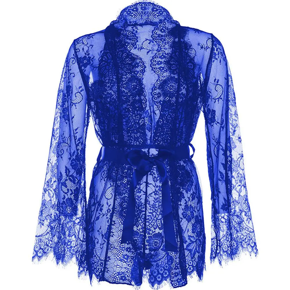 Leg avenue sexy blue floral lace teddy and robe set - peaches and screams