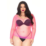 Leg avenue sexy pink plus size net long sleeved shirt uk 18 22 - peaches and screams