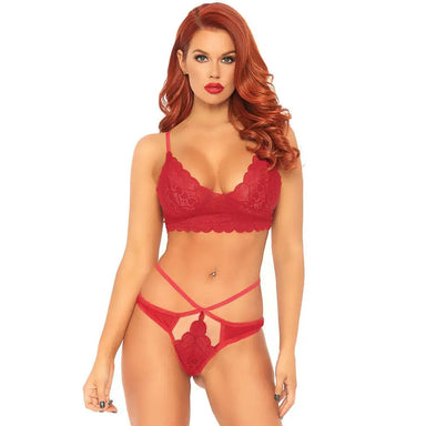 Leg Avenue Sexy Wet Look Red Lace Bralette Set For Her - S/M - Peaches and Screams