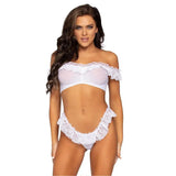 Leg avenue sexy white lace ruffle crop top and panty set - peaches and screams