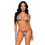 Leg avenue wet look sheer floral bra and g-string set - large - peaches and screams