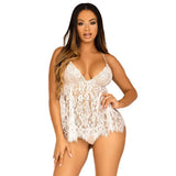 Leg avenue wet look white lace babydoll and g string set - medium - peaches and screams