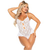Leg avenue white lace teddy with bow and ruffles - peaches and screams