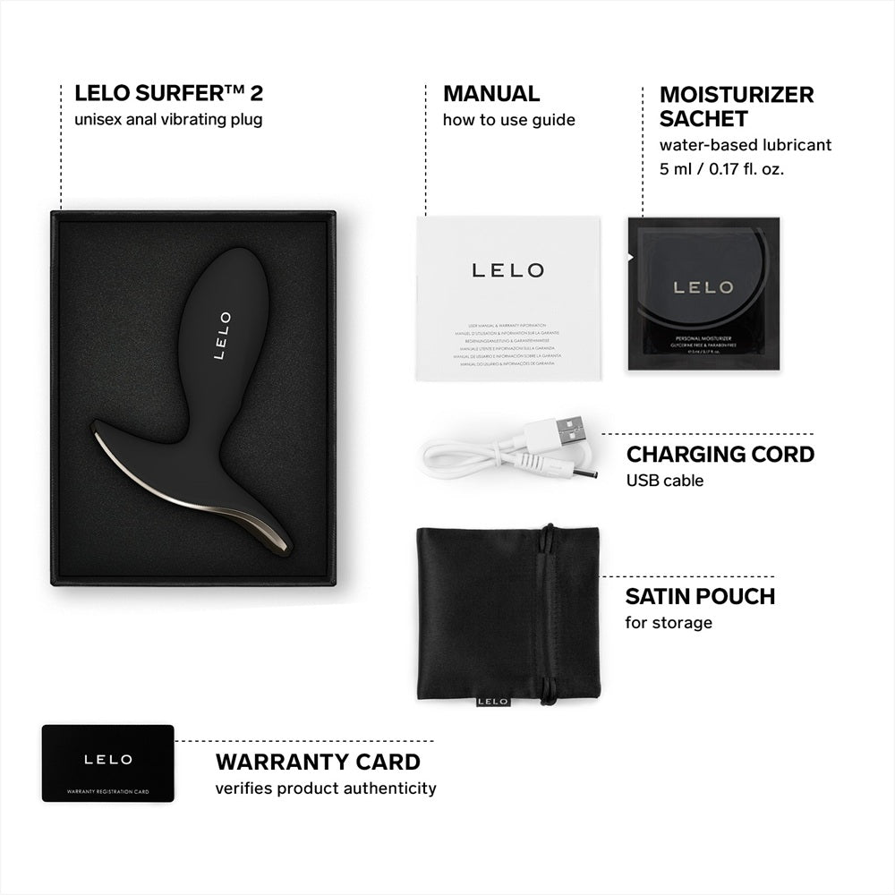 Lelo surfer 2 unisex anal vibrating plug black - butt plugs peaches and screams
