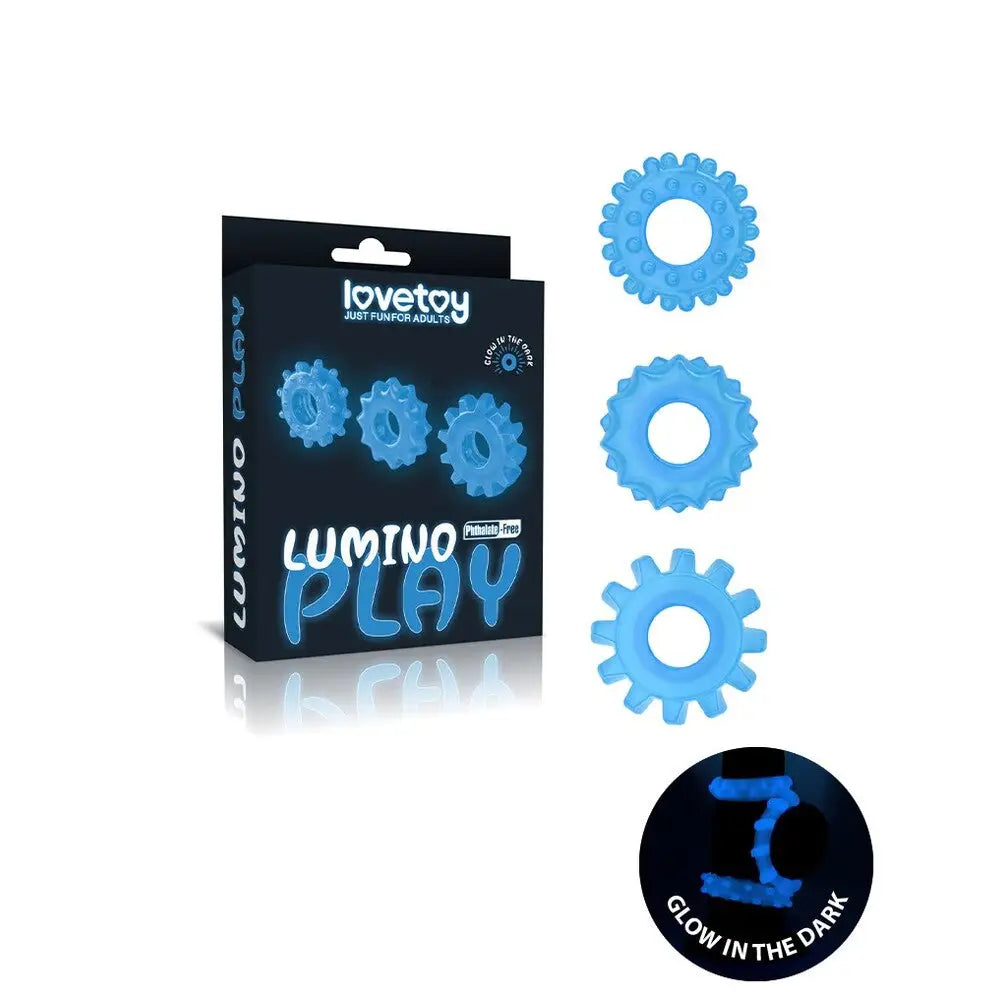 Lovetoy glow in the dark rubber cock ring set of 3 - peaches and screams