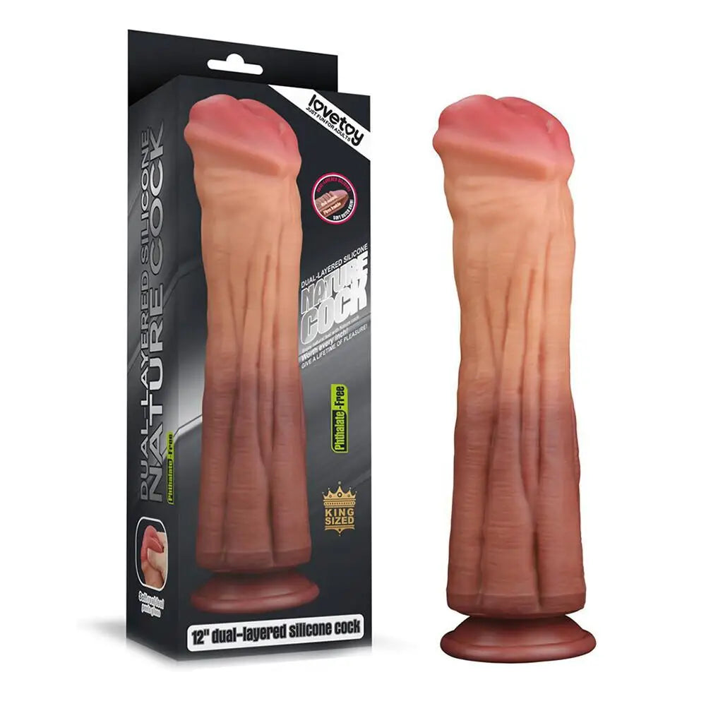 Lovetoy large realistic flesh pink suction cup dildo 12 inch - peaches and screams