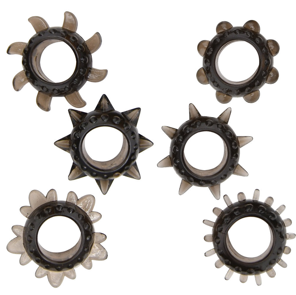Loving joy textured cock ring set (6 pack) - cock rings peaches and screams