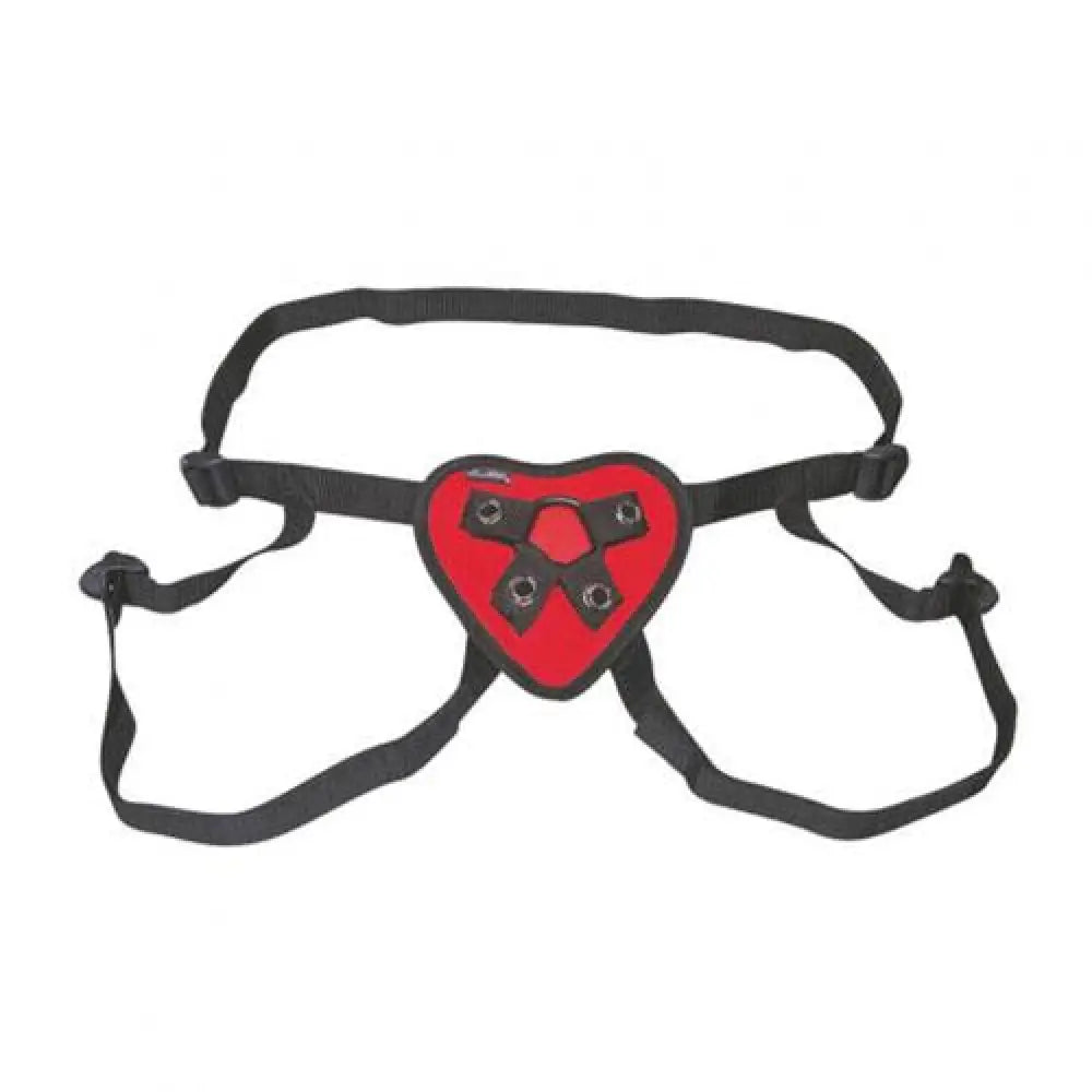 Lux fetish red heart strap on harness for couples - peaches and screams
