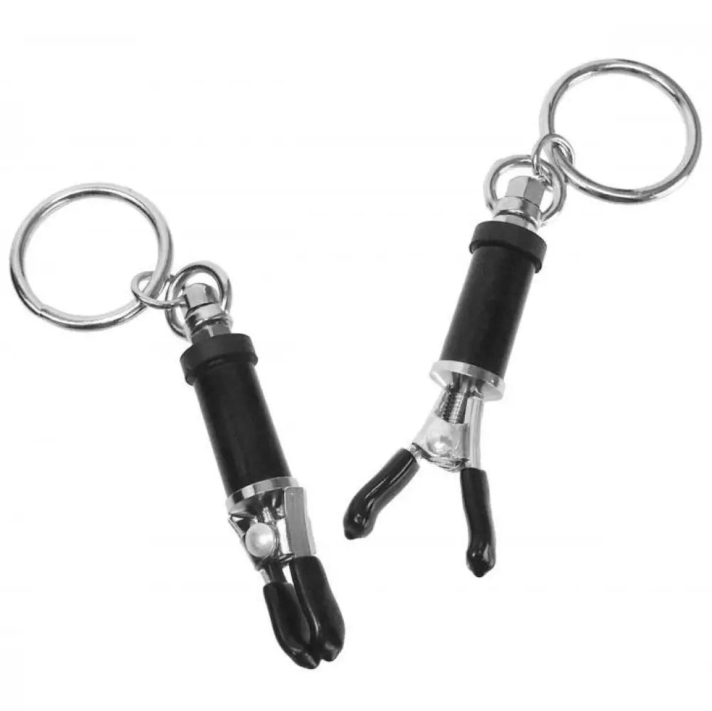 Master series black ring barrel nipple clamps - peaches and screams
