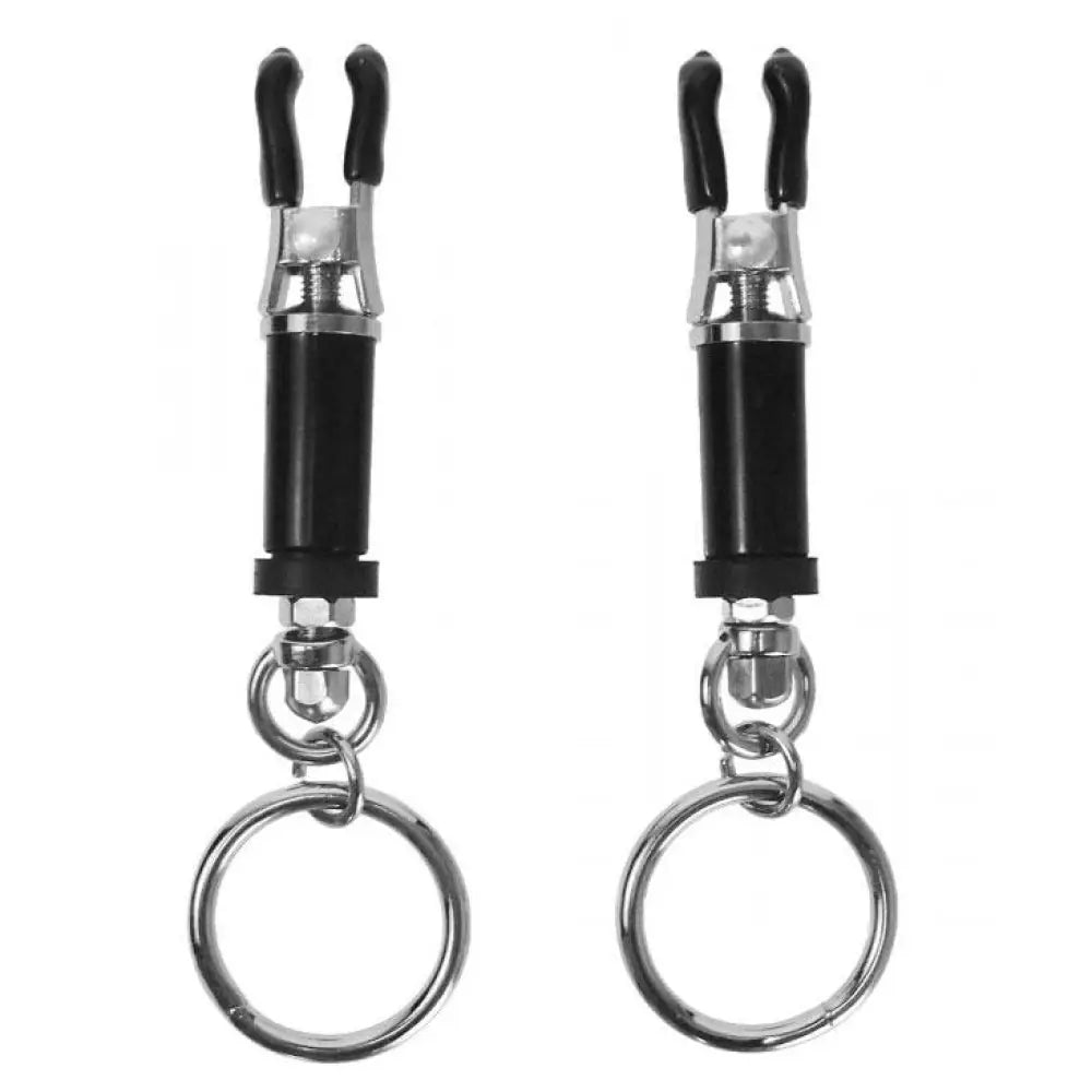 Master series black ring barrel nipple clamps - peaches and screams