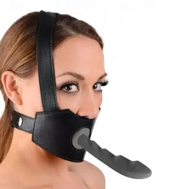 Master Series Black Strap-on Dildo Face Mouth Gag Harness - Peaches and Screams