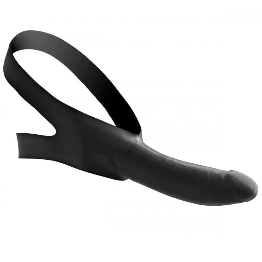 Master series latex face strap on black dildo mouth gag - peaches and screams